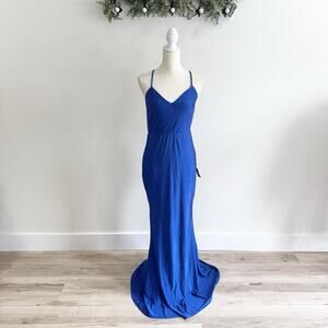 Lulus Flirtatious Glamour Royal Blue Rhinestone Backless Maxi Dress Size XL new